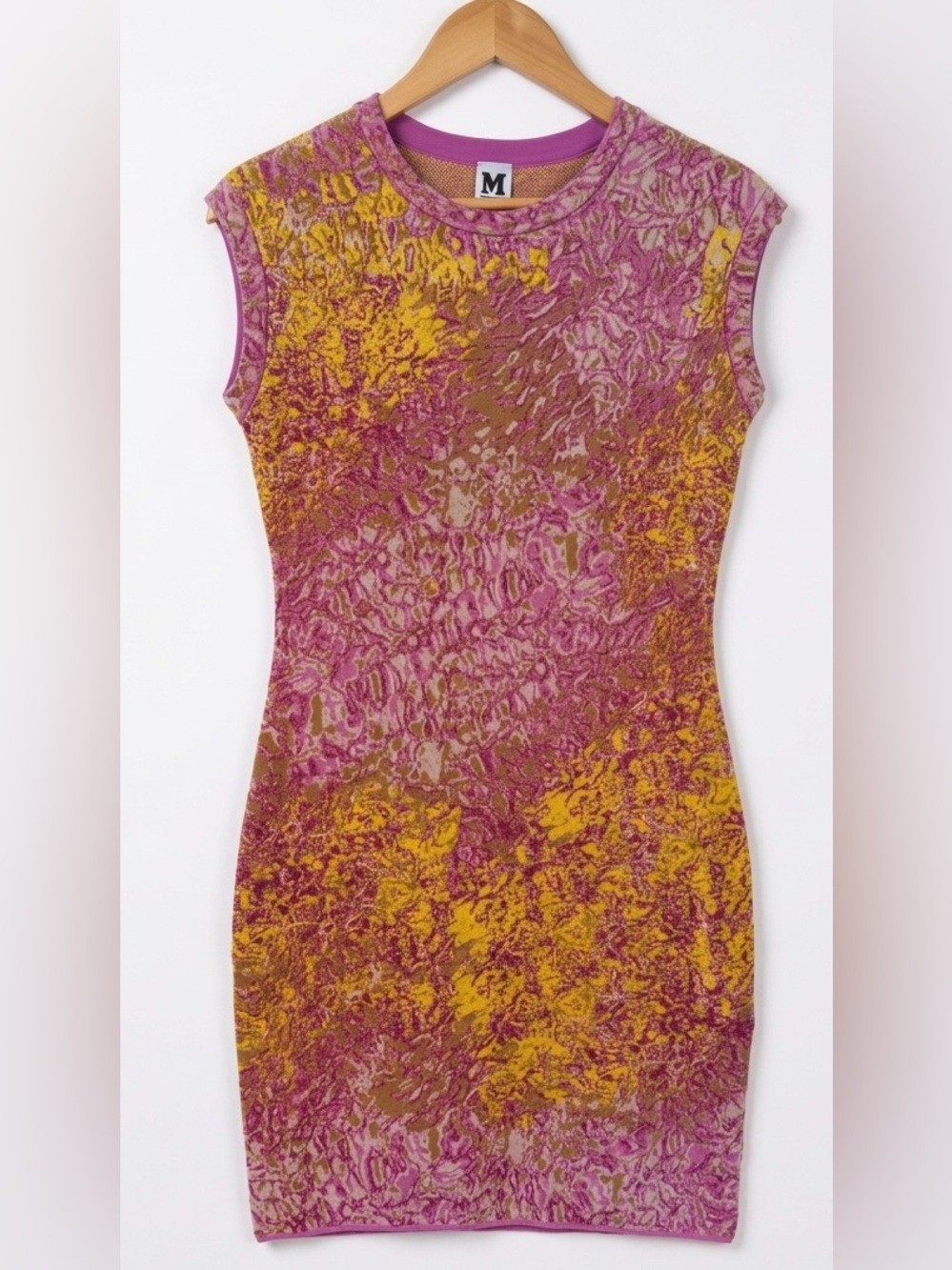 M Missoni Valentino Knit Sheath Dress Pink Yellow Metallic Gold It 42 US 6